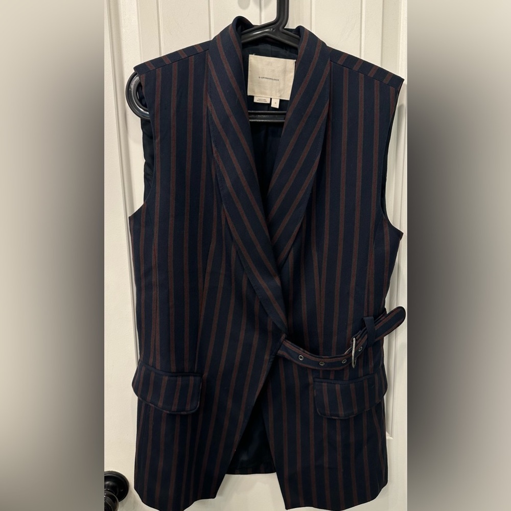 Anthropologie Navy Red Striped Side Buckle Vest Womens Size Small - Picture 5 of 7